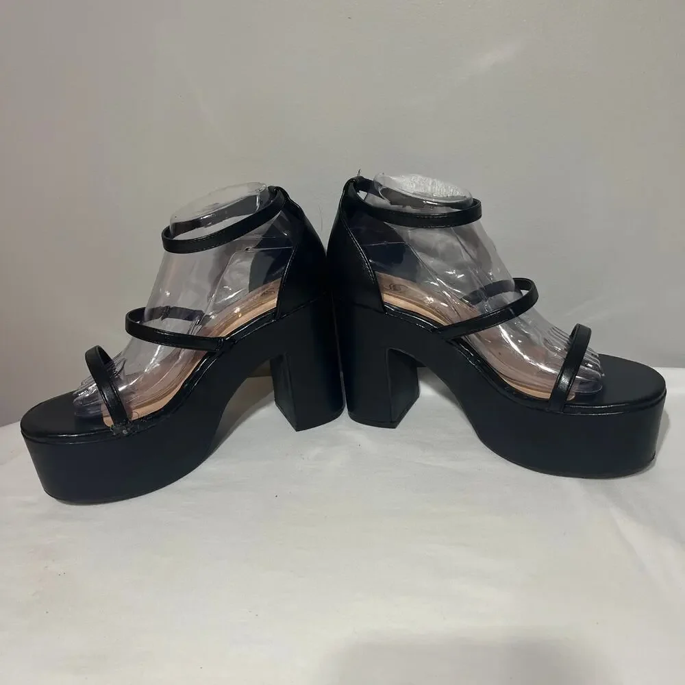 Platform Block Heel Sandals in Black
